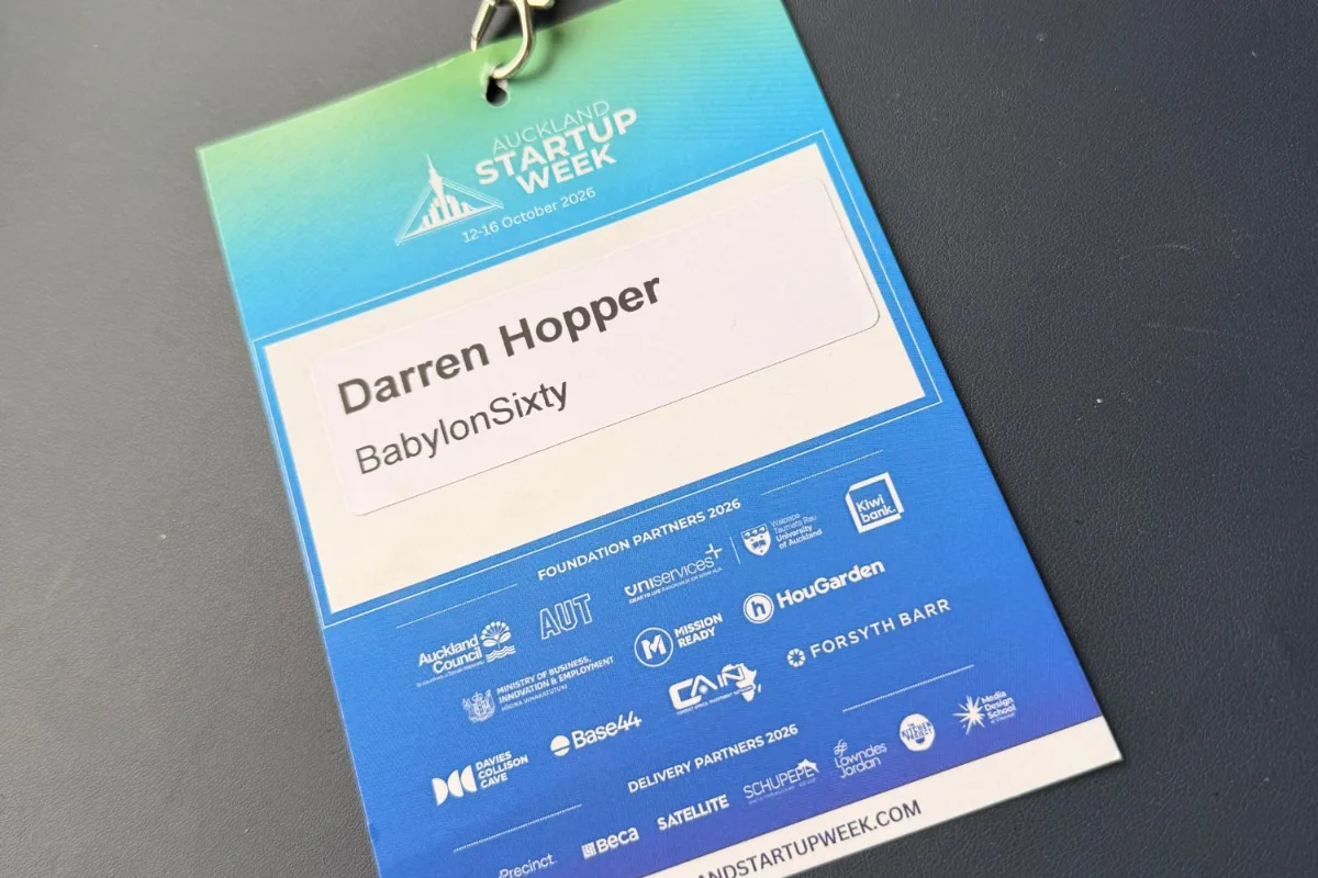 Darren Hopper's Auckland Startup Week lanyard