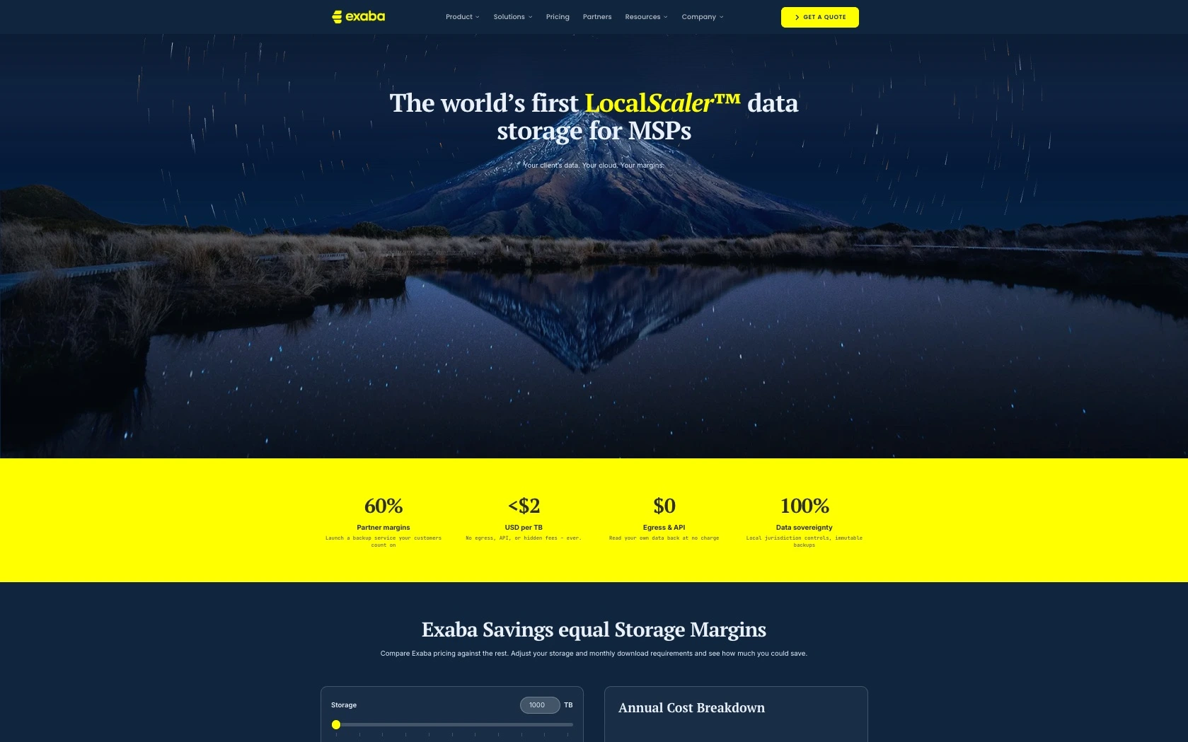 Exaba website hero: the world’s first LocalScaler data storage for MSPs