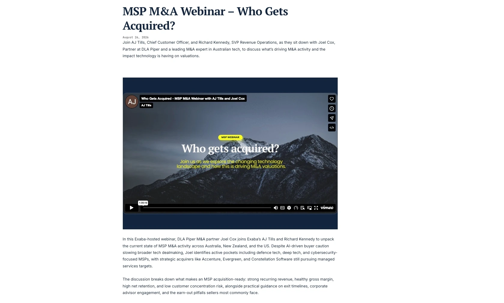 Webinar resource page: MSP M&A, who gets acquired